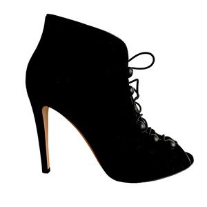 Gianvito Rossi Imperia Open Toe Bootie in Camoscio Black Suede Size 41